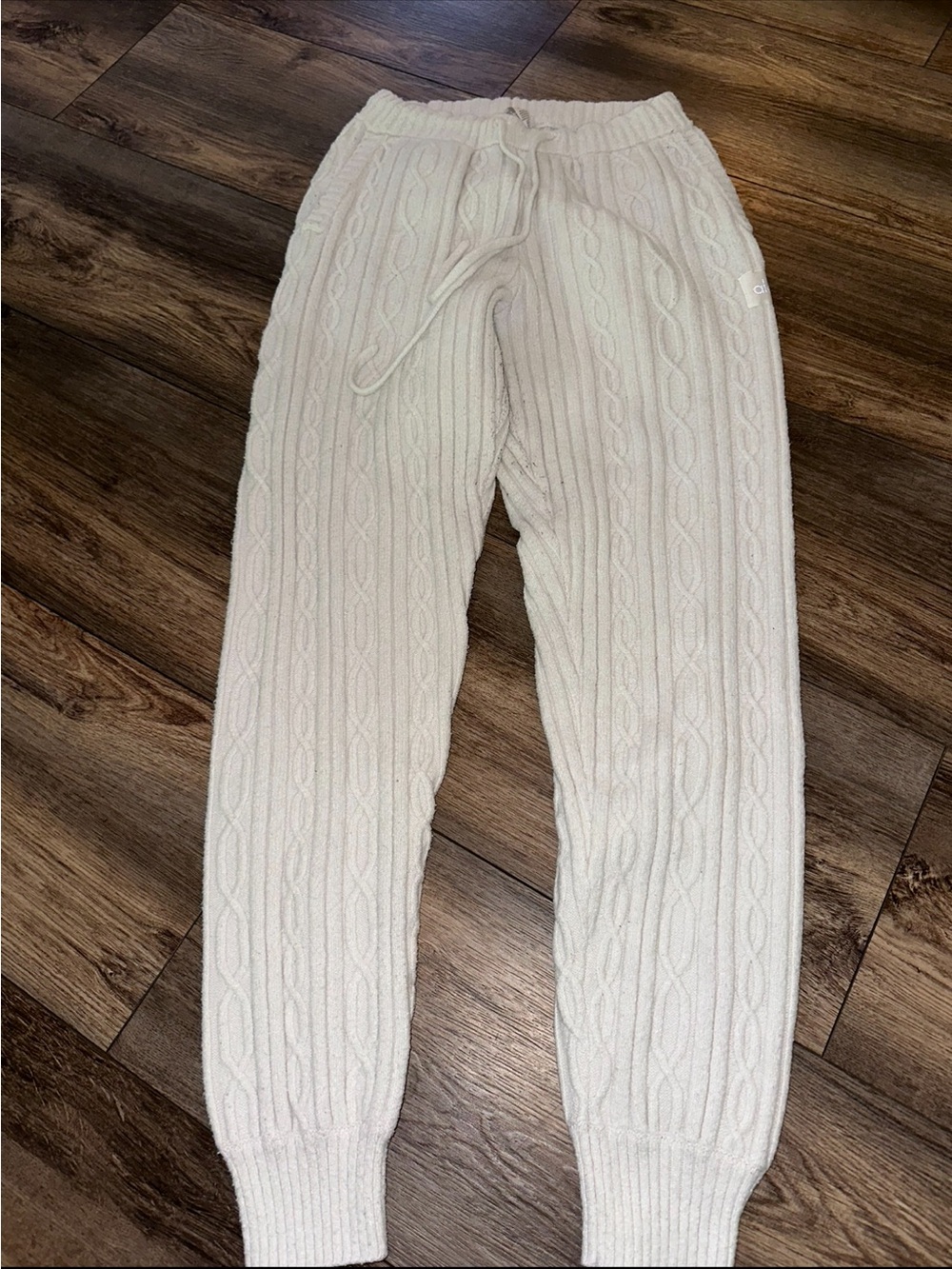Alo Yoga Cable Knit Winter Bliss Pants Ivory White Size M